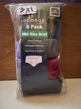 George 6-Pack Mid-Rise Briefs - Gray, Black, Red